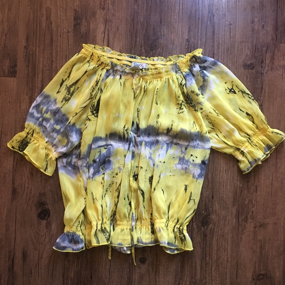 Pinky Canary Print Sheer Blouse